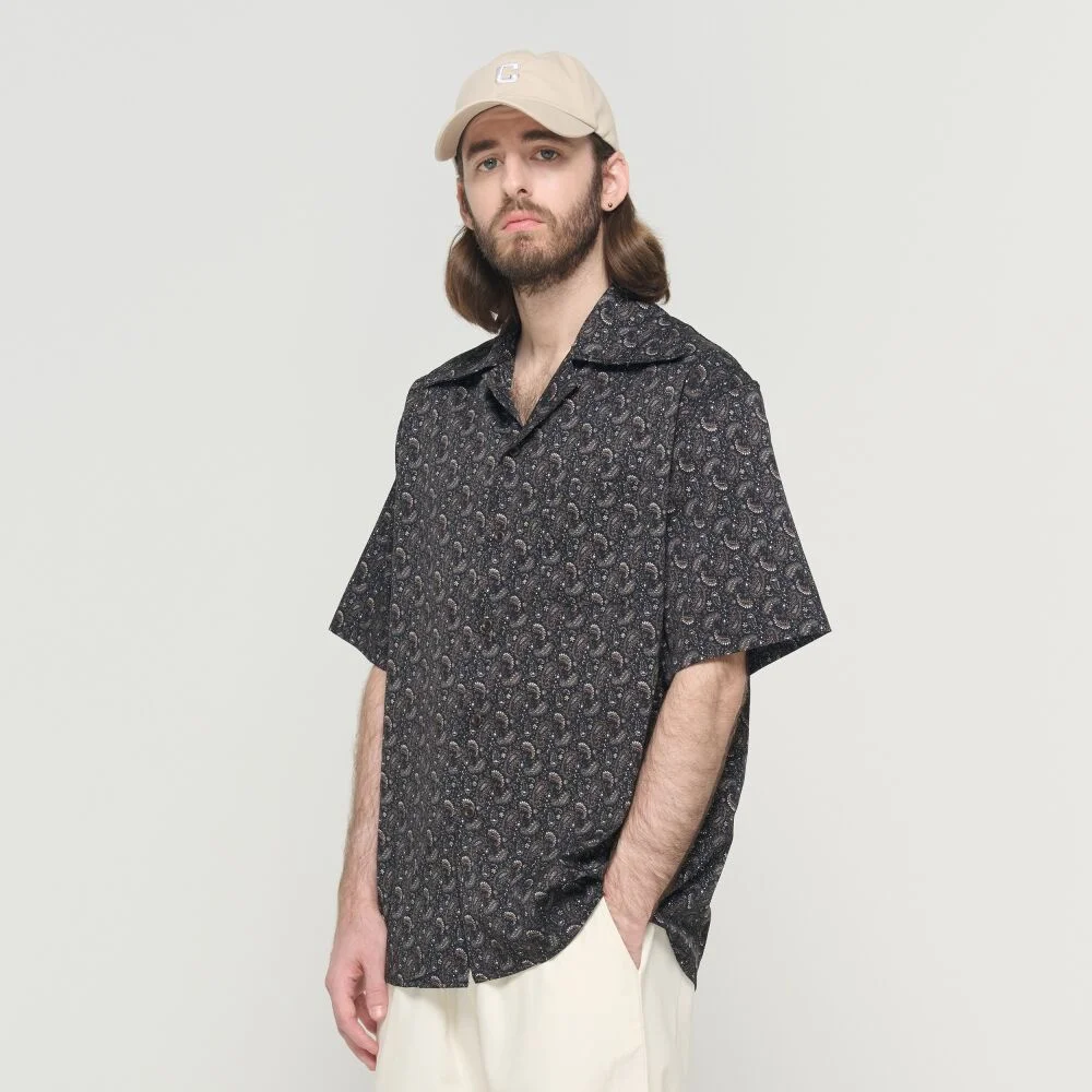 PAISLEY PATTERN SHORT SLEEVE SHIRT (BLACK)