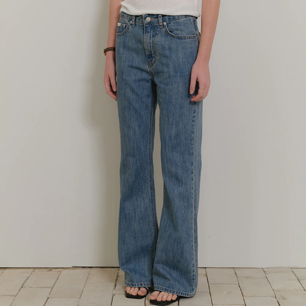 Relaxed washed denim pants_mid blue