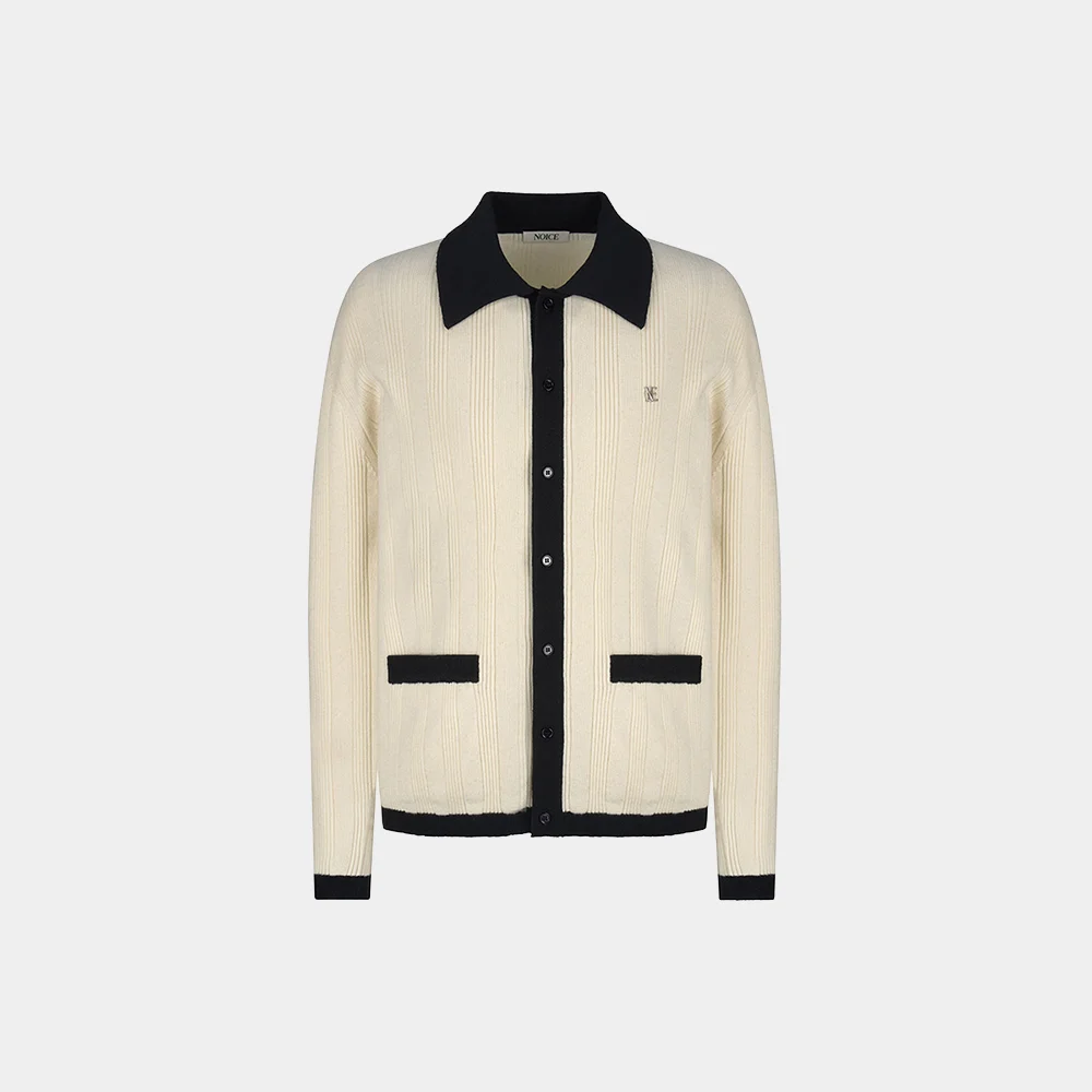 BLOCK MERINO-BLEND KNIT CARDIGAN - IVORY