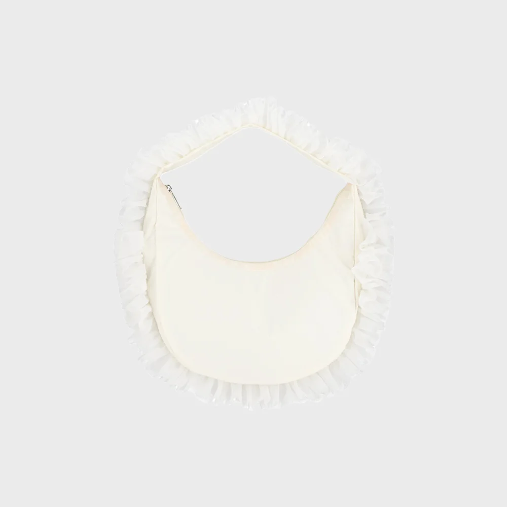 麻花 蕾絲 荷葉邊 荷葉邊 拉鍊 Hobo Bag