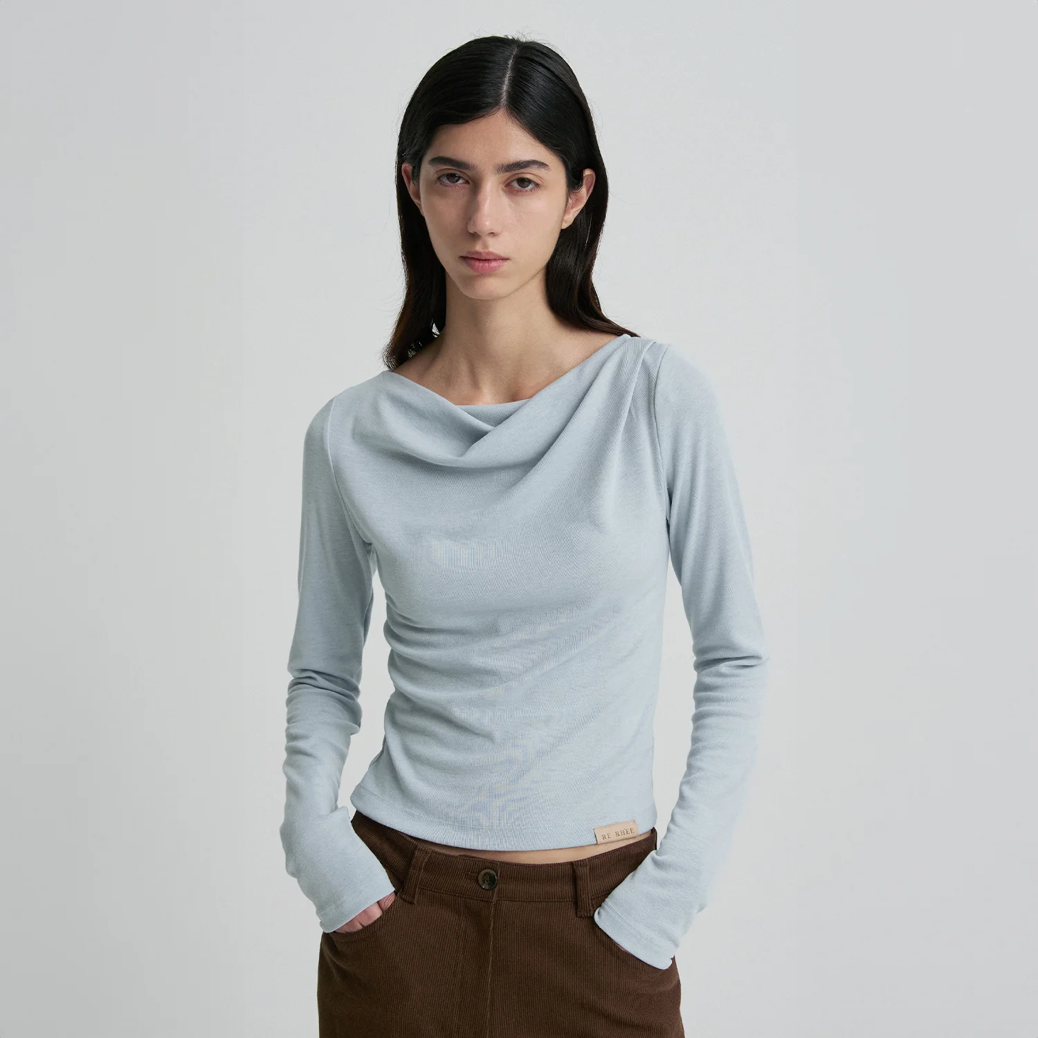 COWL-NECK FITTED LONG-SLEEVE TOP CLOUD