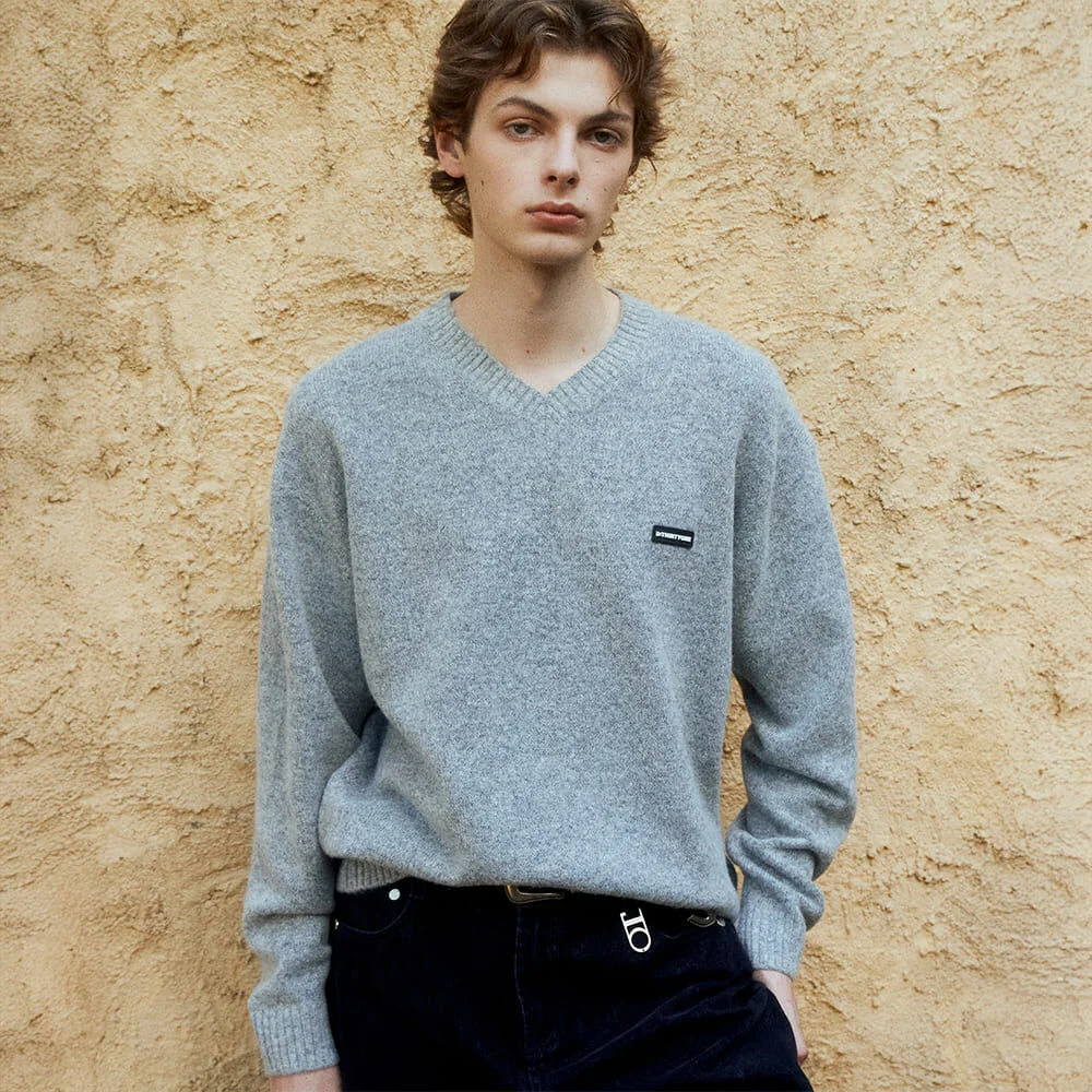 V-Neck Solid Sweater (GREY)