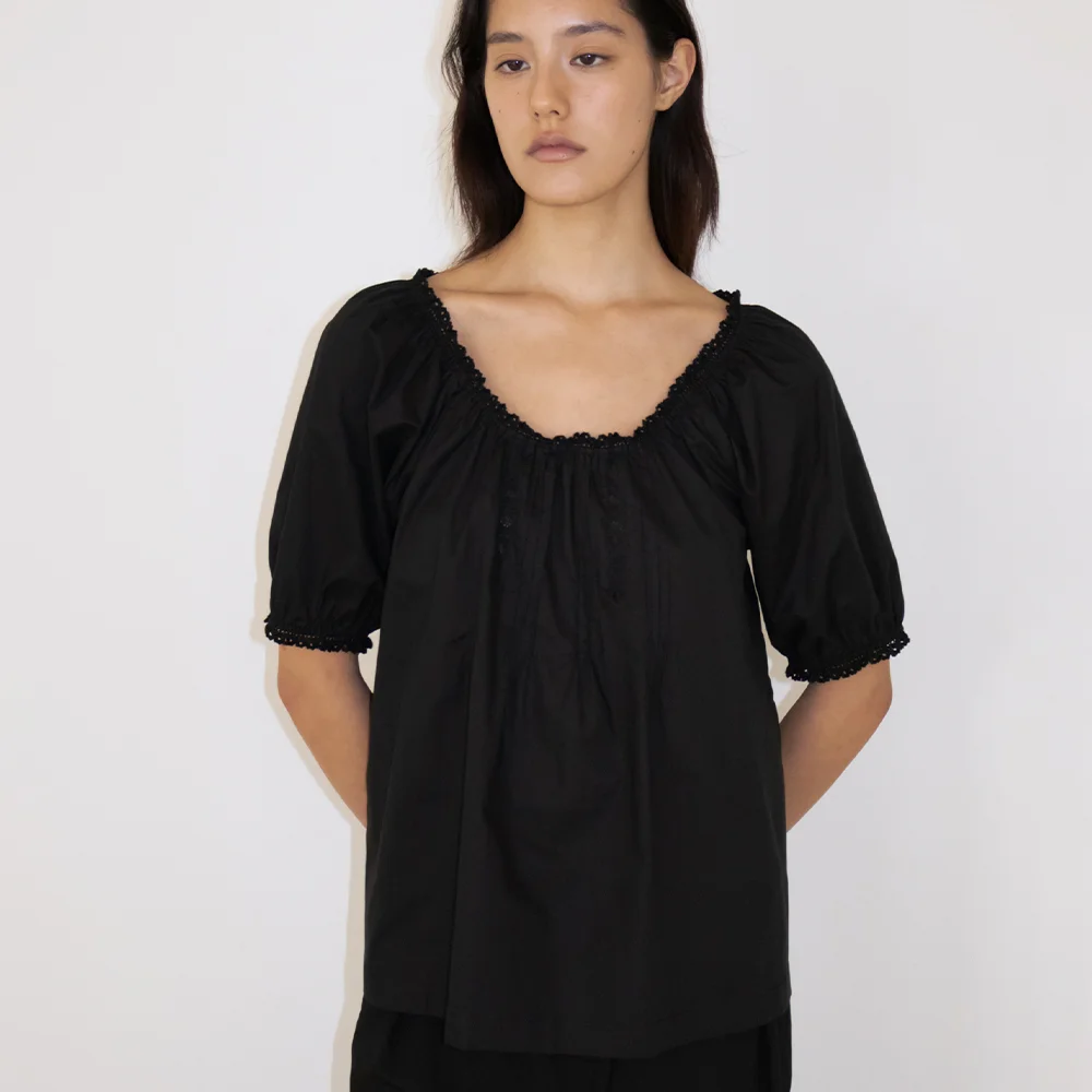 Puff Lace Detail Blouse (Black)
