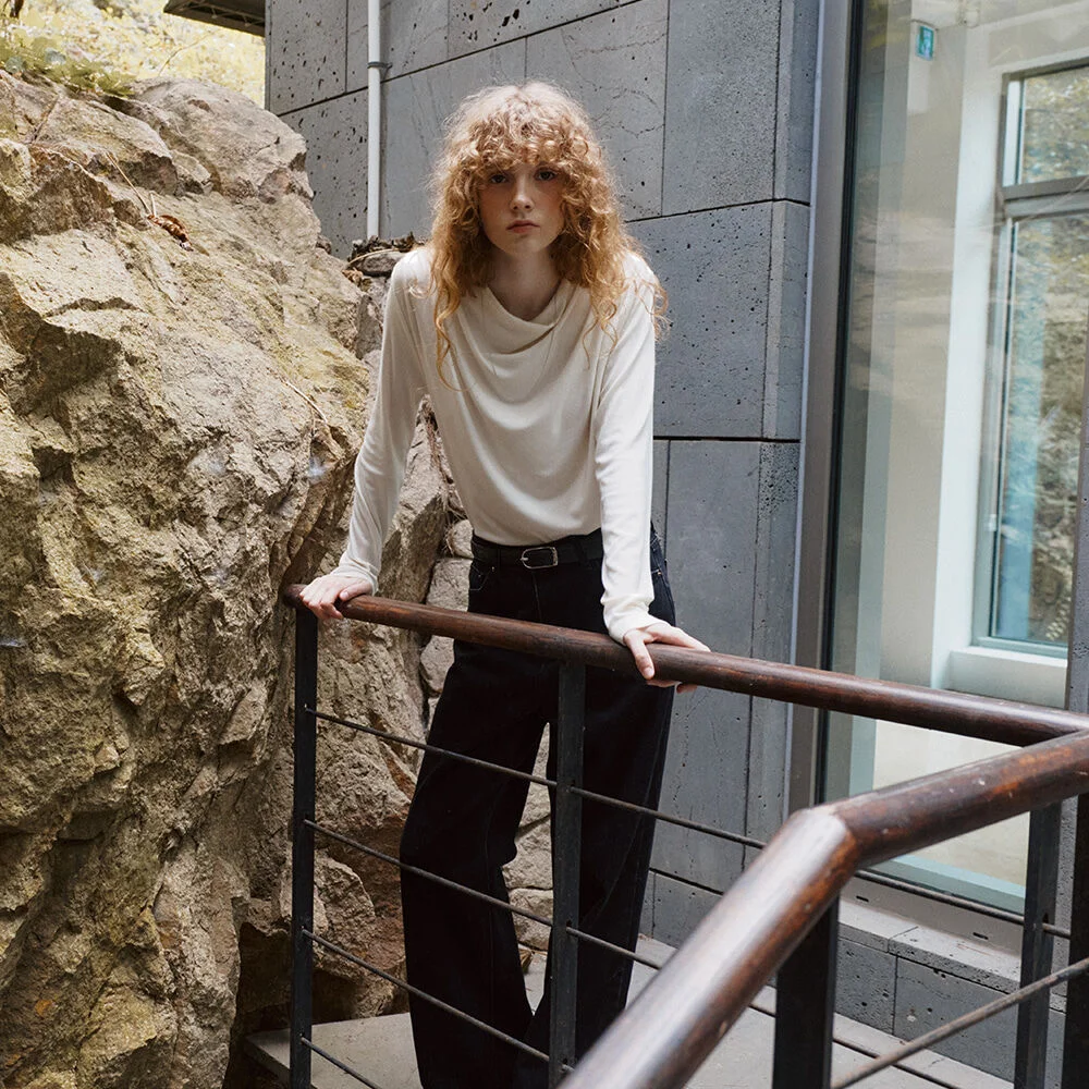 Soft drape longsleeve T-shirt _Ivory