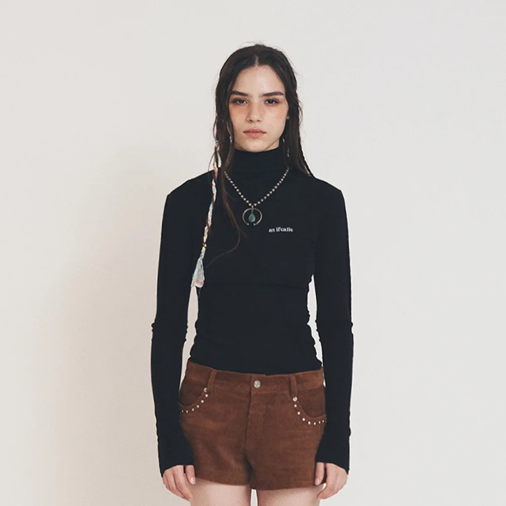 CUT-OFF TURTLENECK LONG SLEEVE BLACK