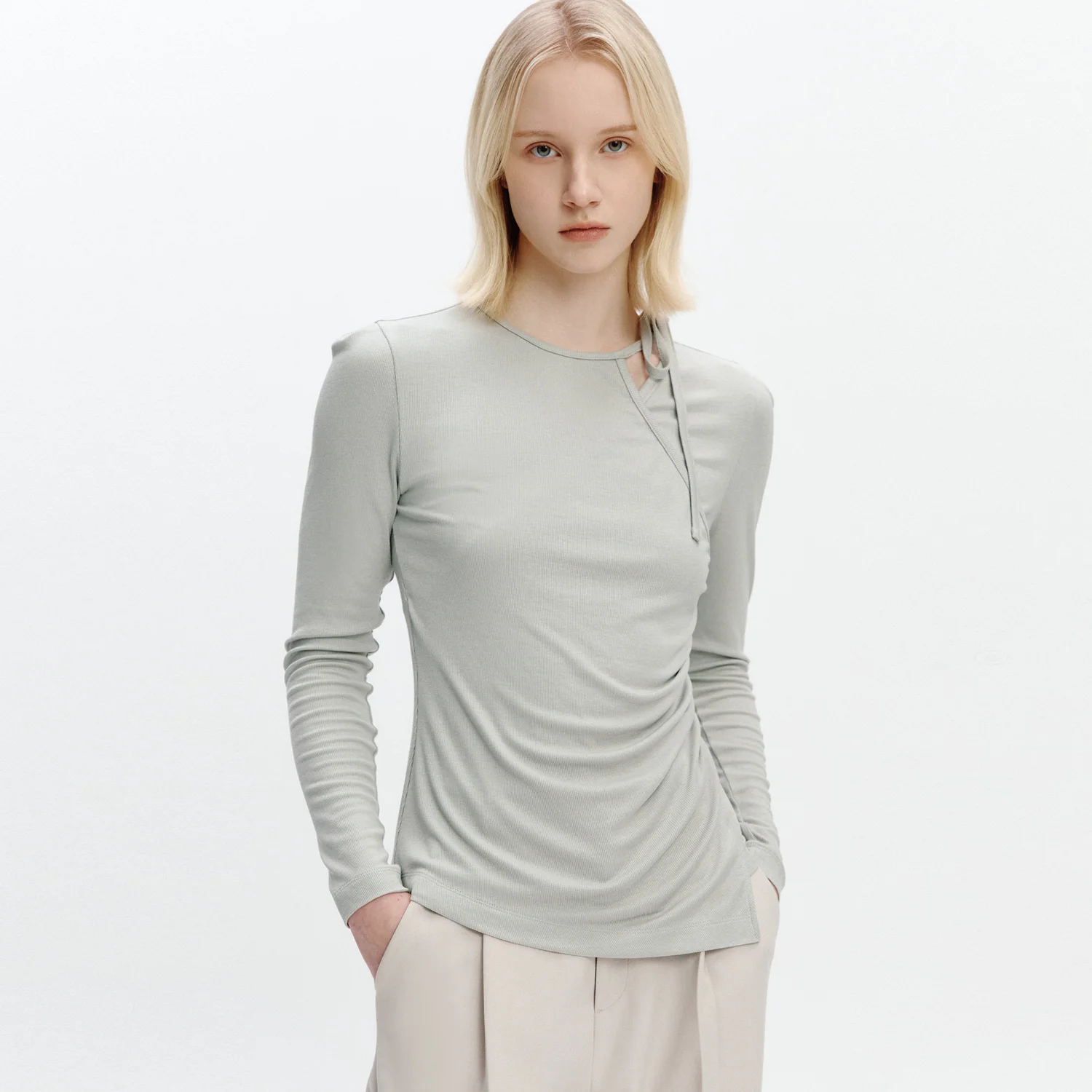 Asymmetric Strap T-blouse OLIVE GREEN