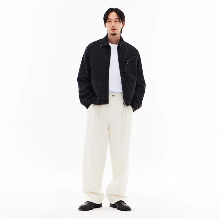 中性 工裝 牛仔 褲子 本白色