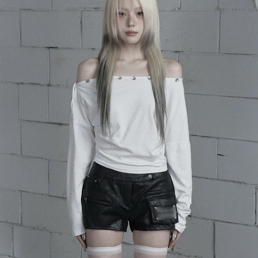 Shoulder Line Button Long Sleeve (White)