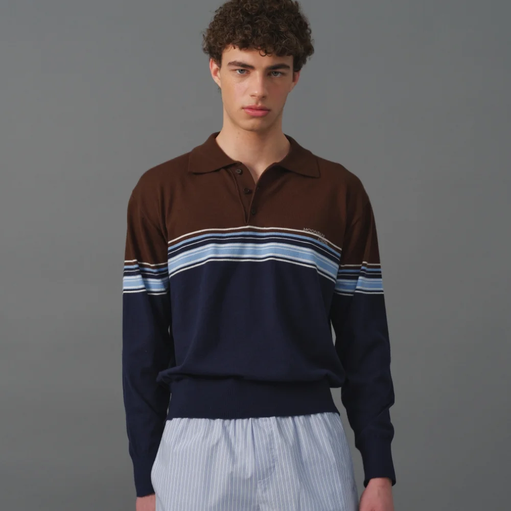 M.C UNISEX, Point Stripe Collar Knit / Brown Blue