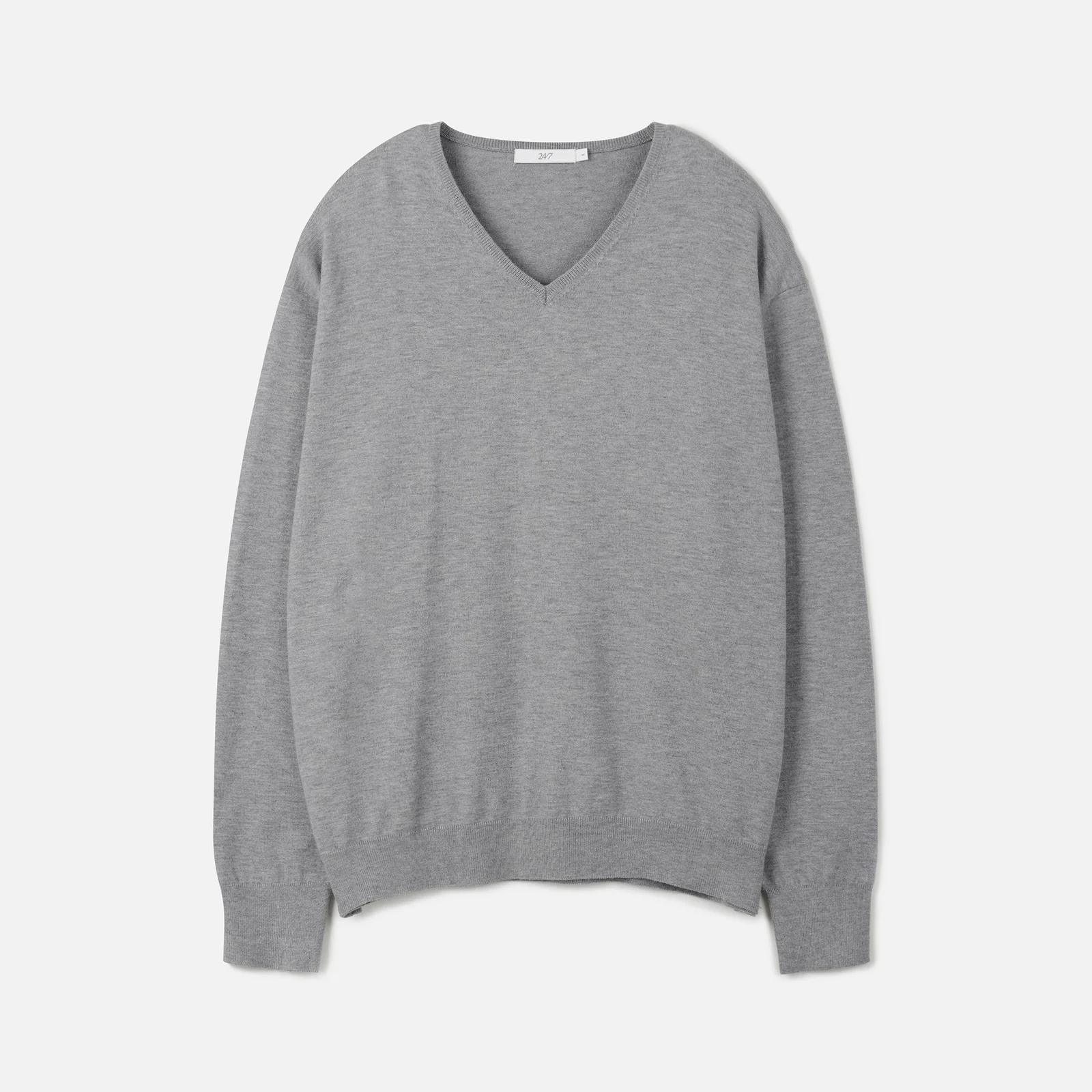 FINE RIBBED V-NECK 12GG KNIT MELANGE GRAY (247)