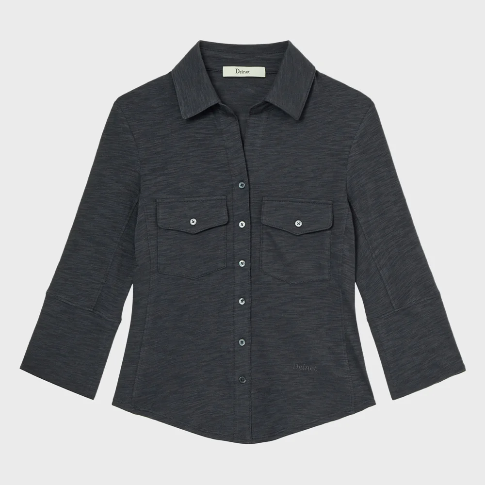 BUTTON COLLAR T-SHIRT IN CHARCOAL