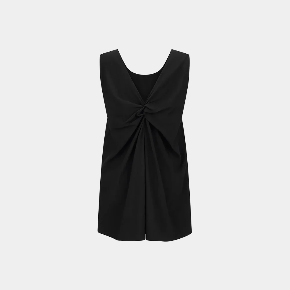 (W) BACK TWIST DRAPE TOP - BLACK