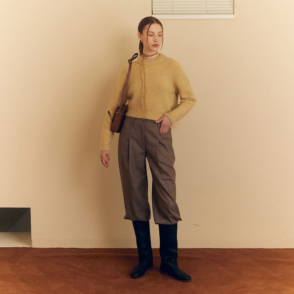 ONE-TUCK WOOL WIDE PANTS (wood brown)