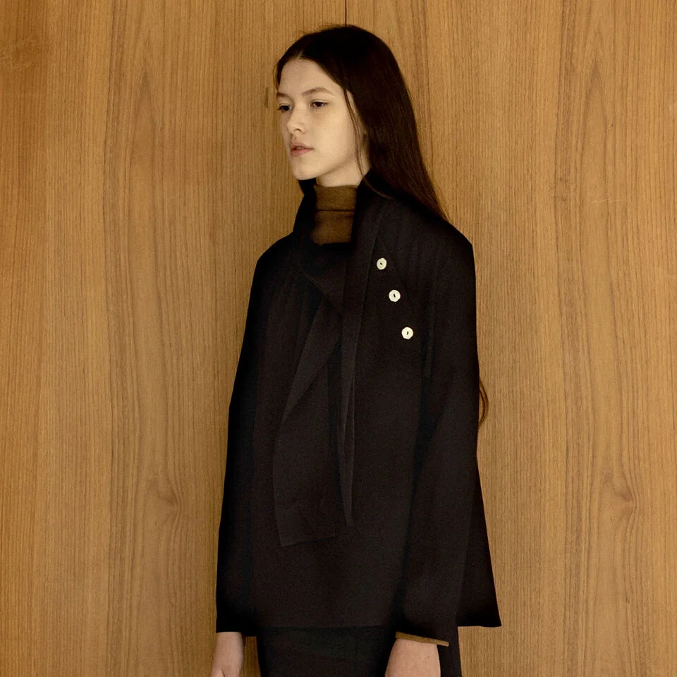 Unbal Scarf Black Blouse