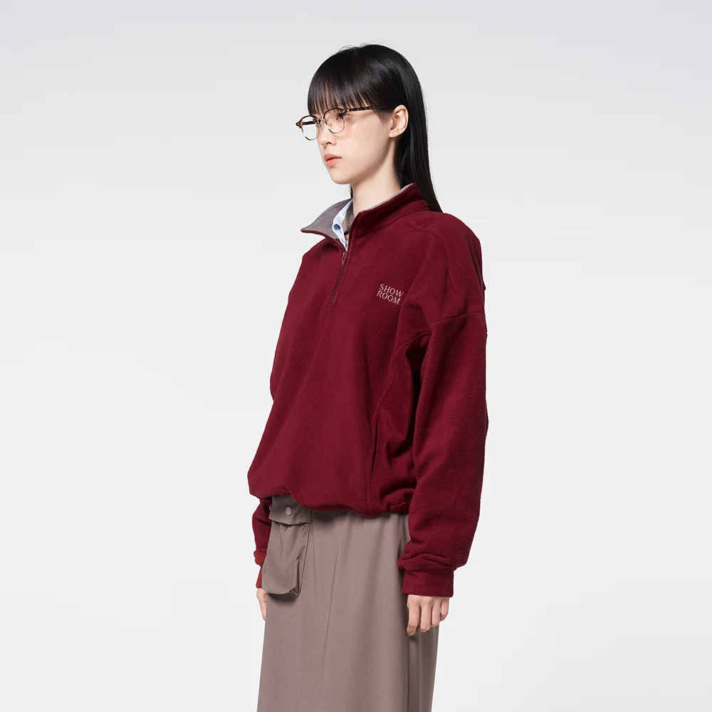 Two-Tone Fleece Half-Zip Pullover Red