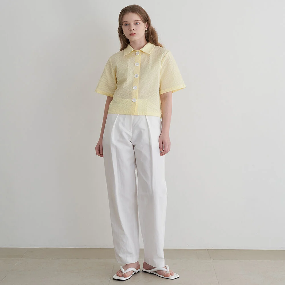 Linen Blend Tuck Pants (White)
