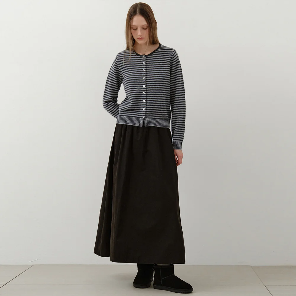 Slow Flare Long Semi-Banding Skirt_BLACK(W25-SK02)