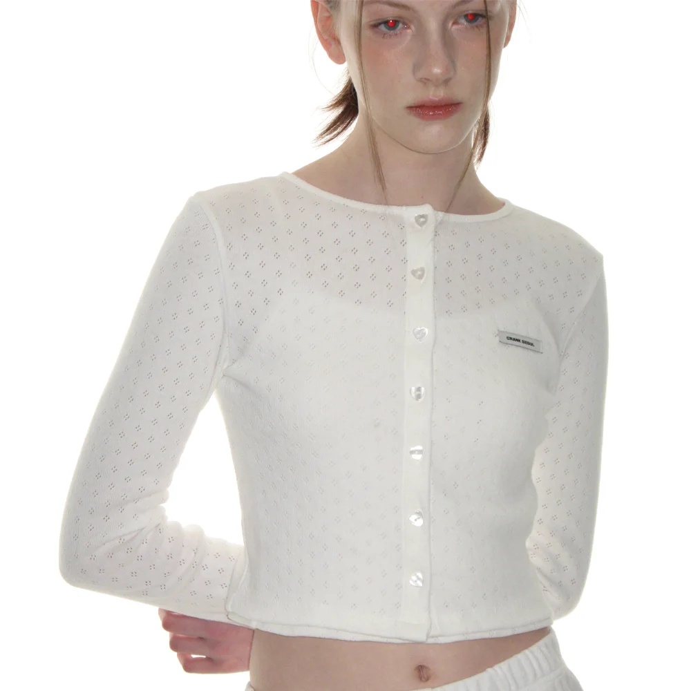 HEART BUTTON EYELET CARDIGAN_WHITE