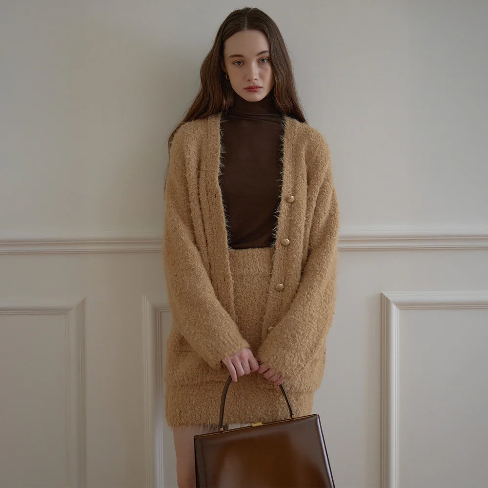Furry Alpaca Knit Cardigan_Beige