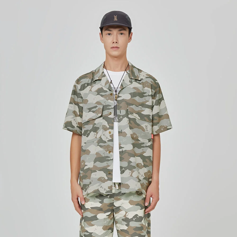 輕鬆 Aloha 束繩 短 襯衫 男士(BEIGE PATTERN)