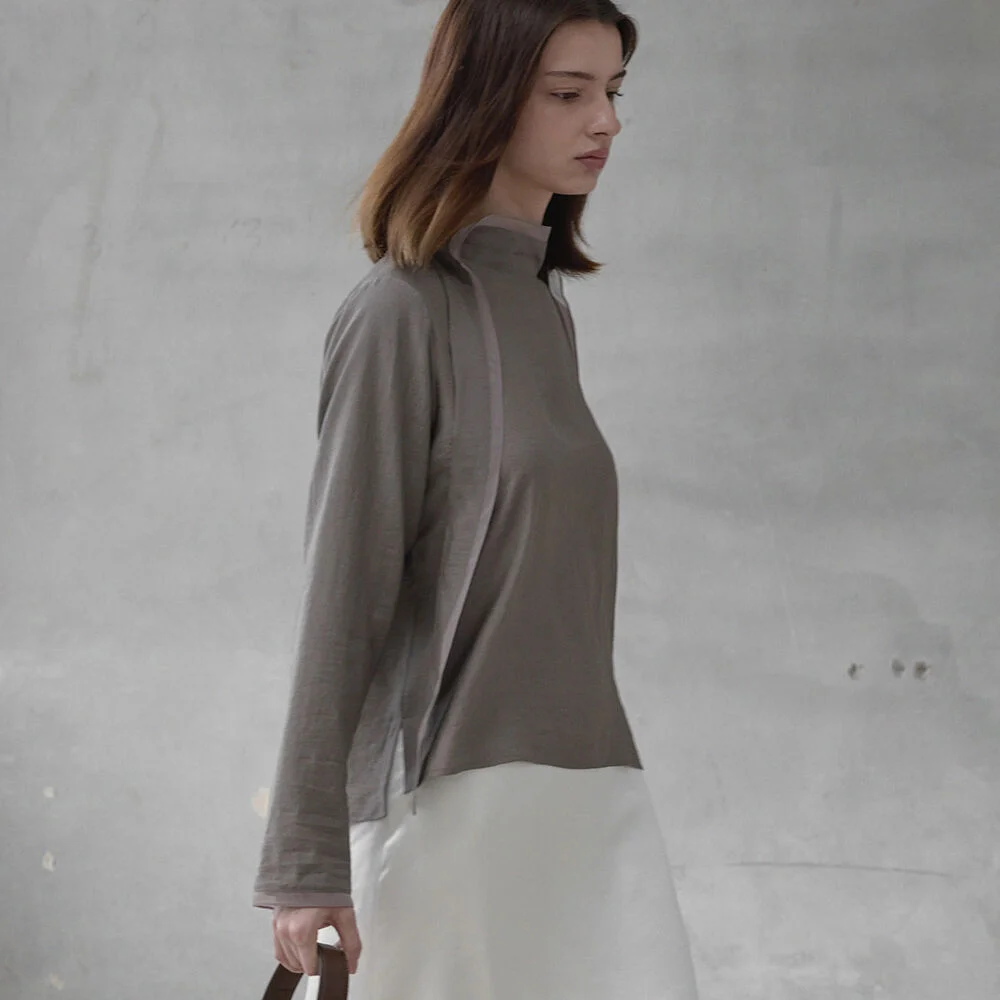 High-neck scarf blouse - Cocoa