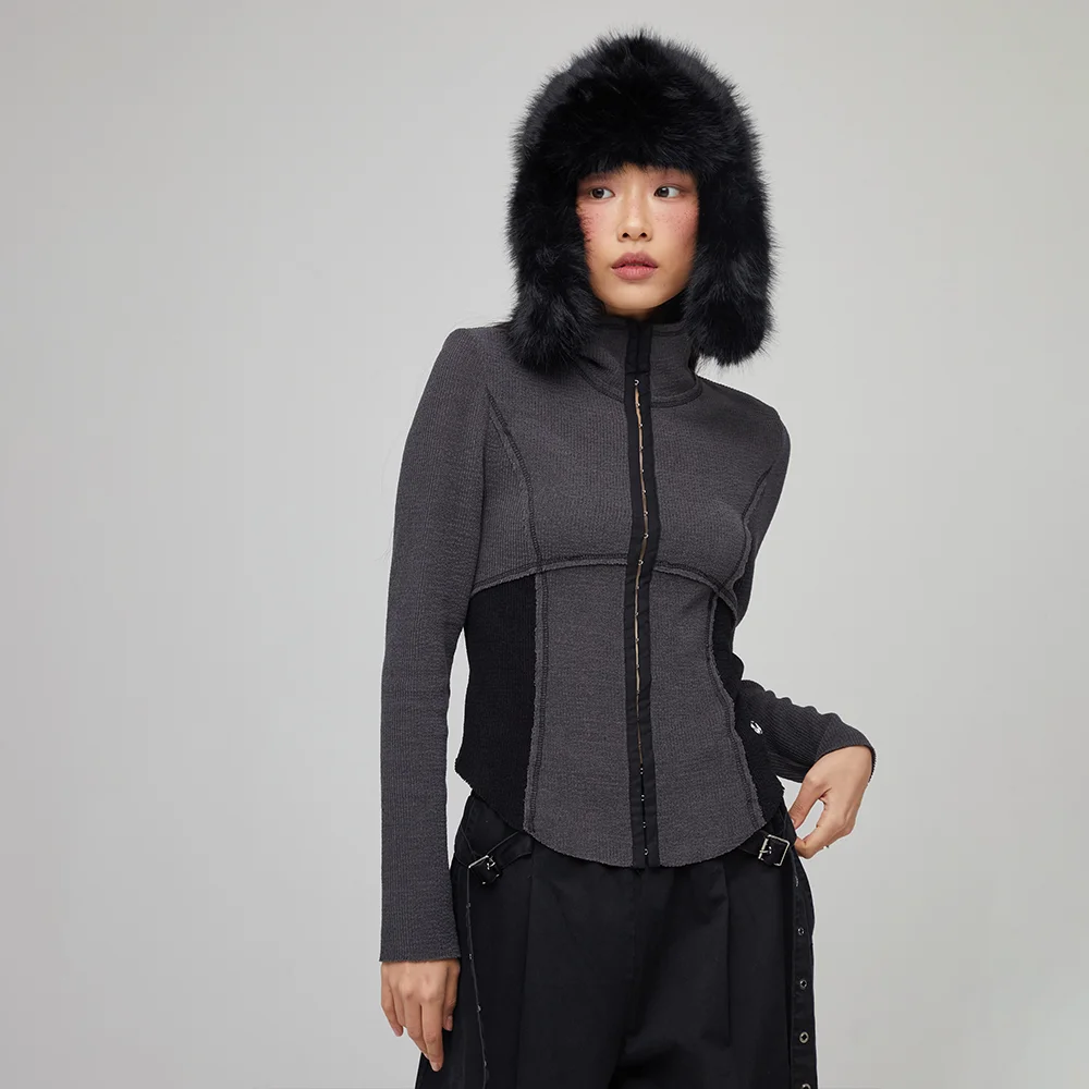 HOOK SEAM LINE SLIM CARDIGAN CHARCOAL BQ4CG001