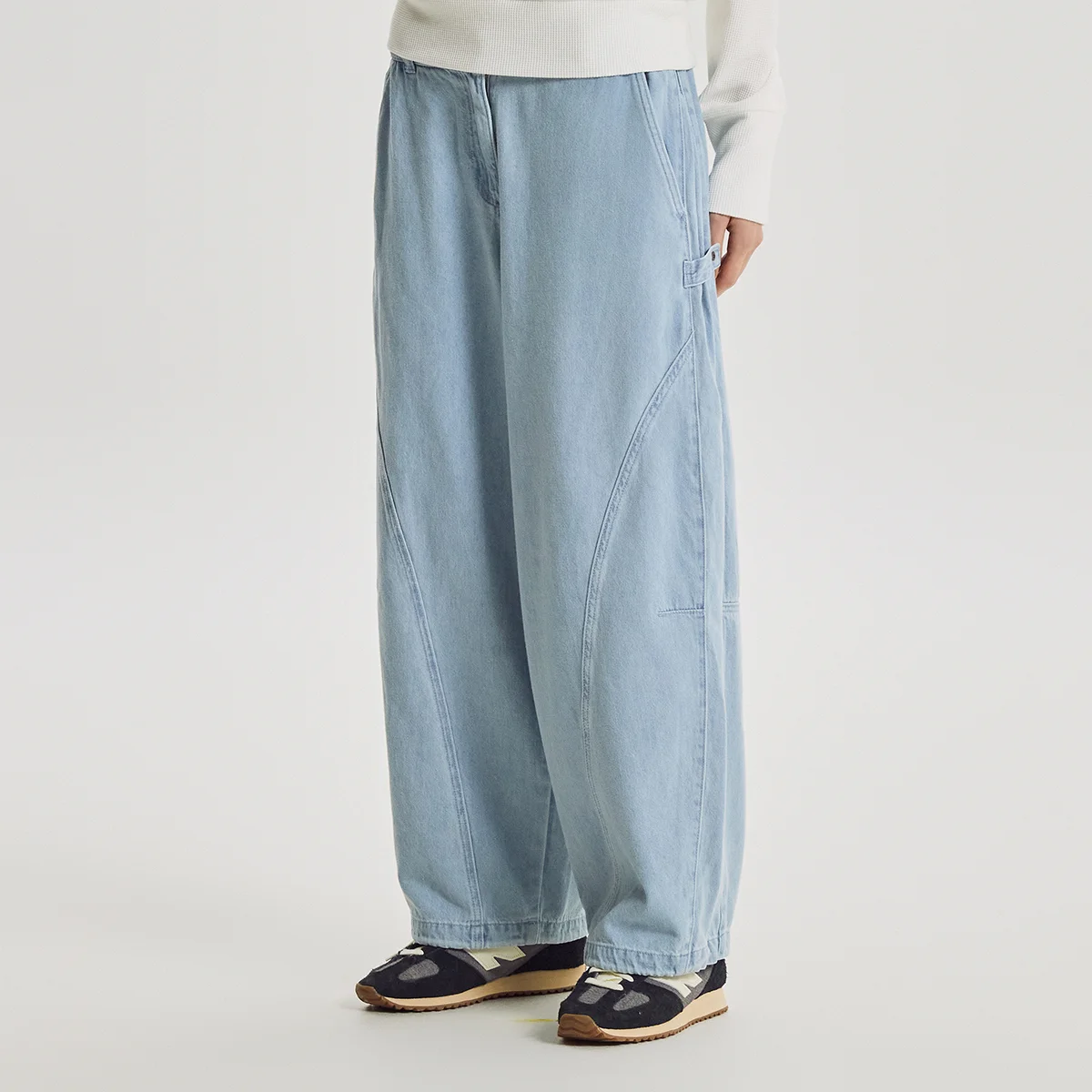 NBNTG3W112 / WOMEN 牛仔 弧形 超寬版 褲子 (L/BLUE)