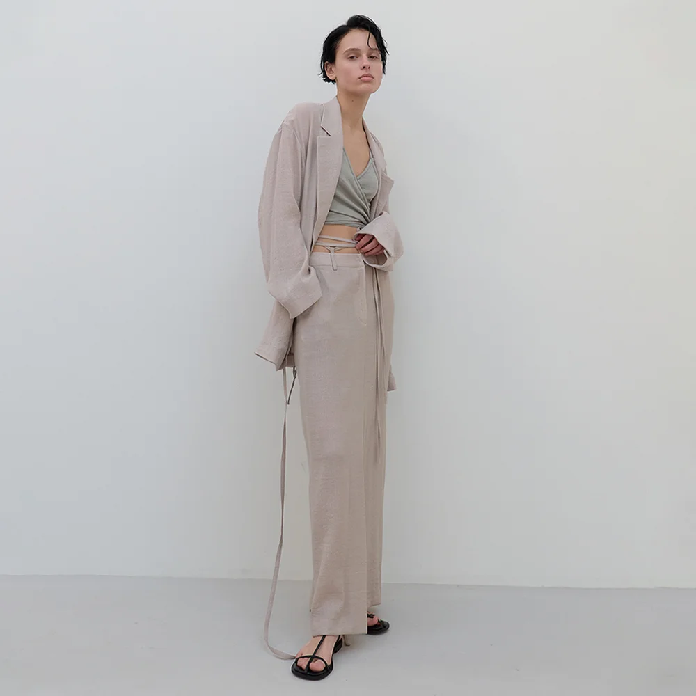 Wrinkle Textured Tie Skirt (ash beige)