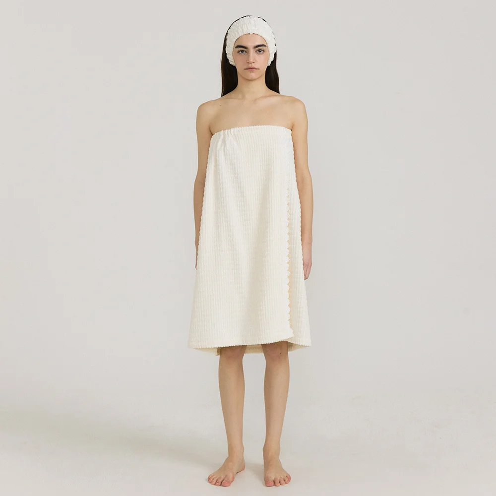 (w) Brick White Terry Bath Wrap + Head Band