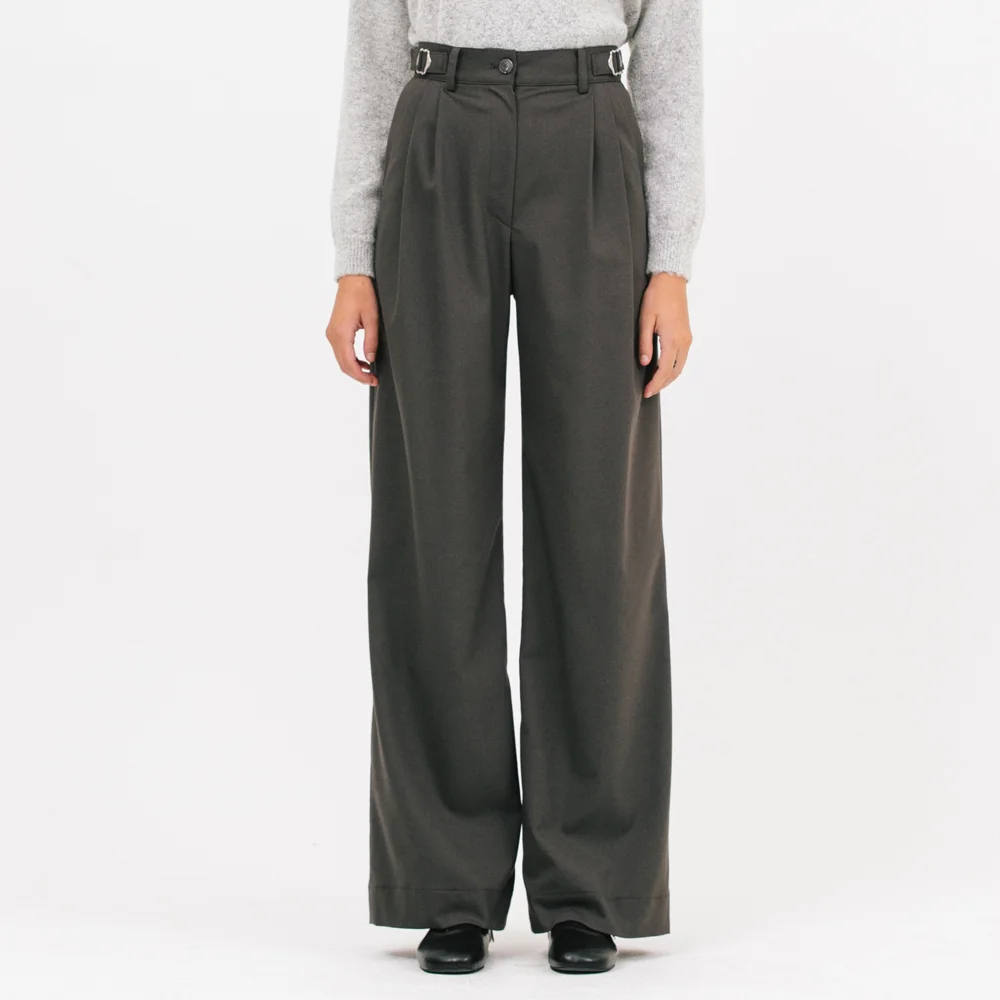 double buckle pants_charcoal