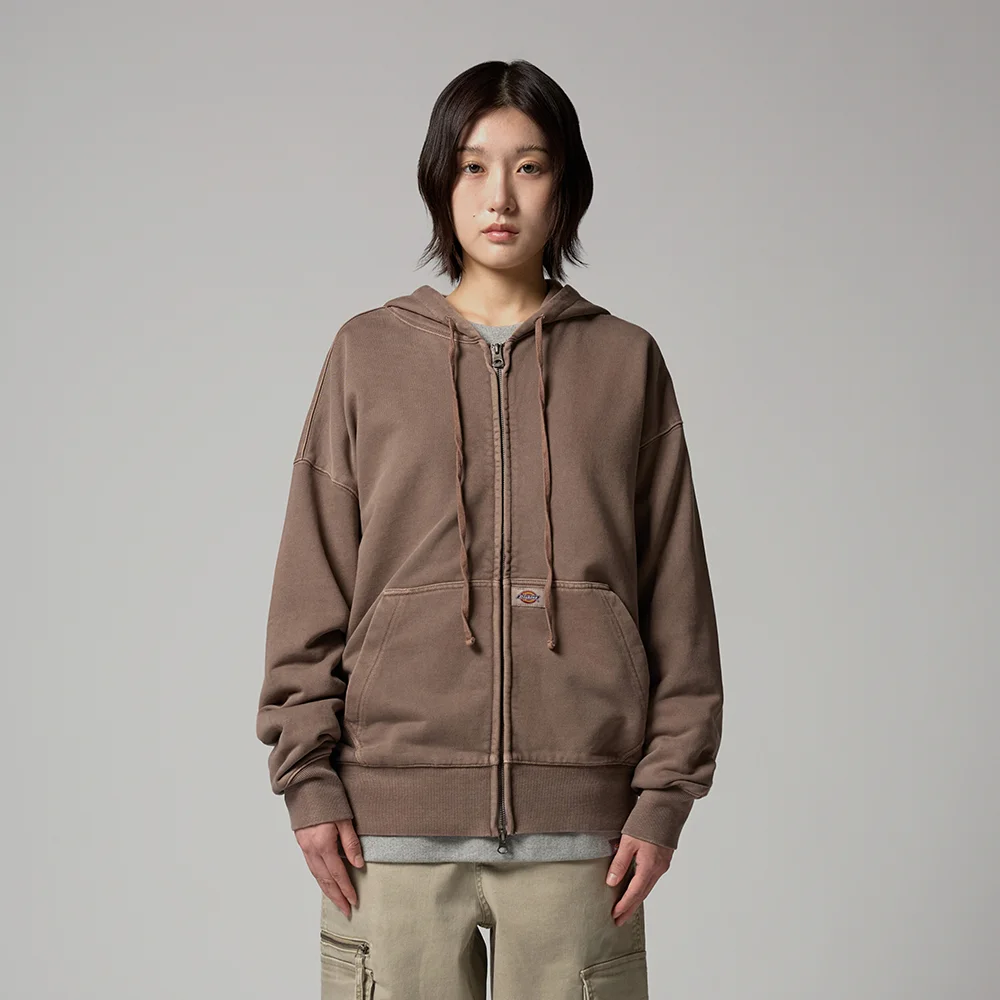成衣 染色 基本款 連帽衫 拉鏈 Brown