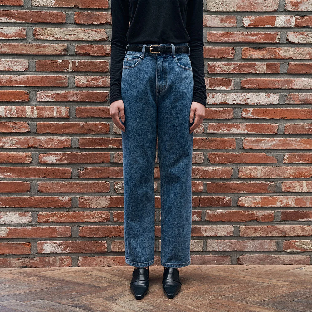 Vintage deep washing denim pants - Medium blue