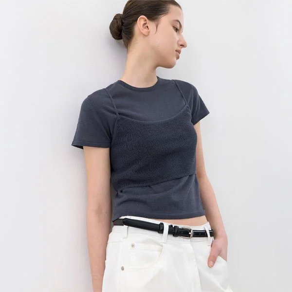 AN WAFFLE BUISTIER SET KNIT TOP (T-7249)
