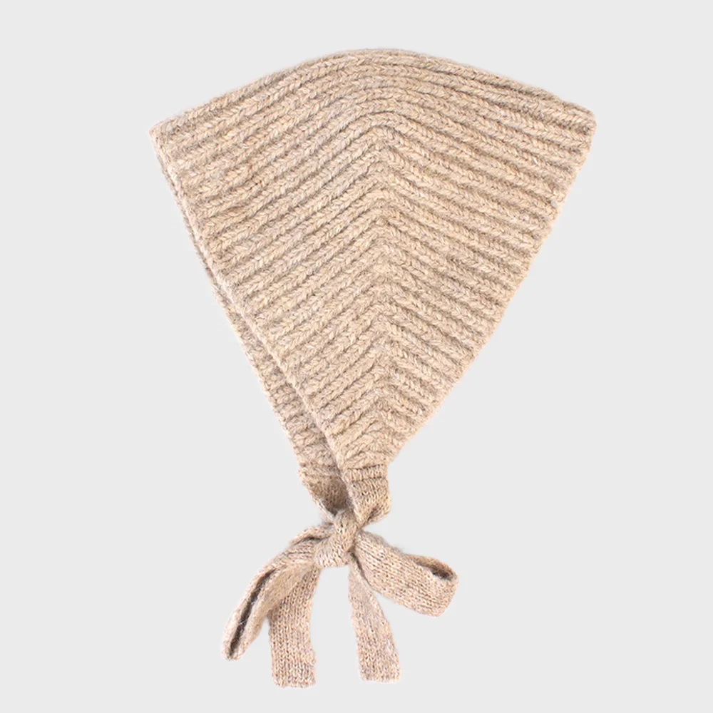 Wool Knitting Wamer Beige Bonnet Hat Bonnet Hat