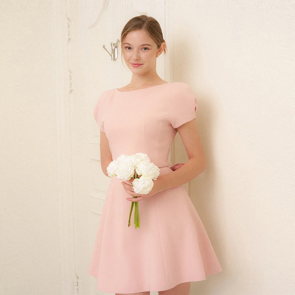Cap-Sleeve Flare Mini Dress / Pink2color)
