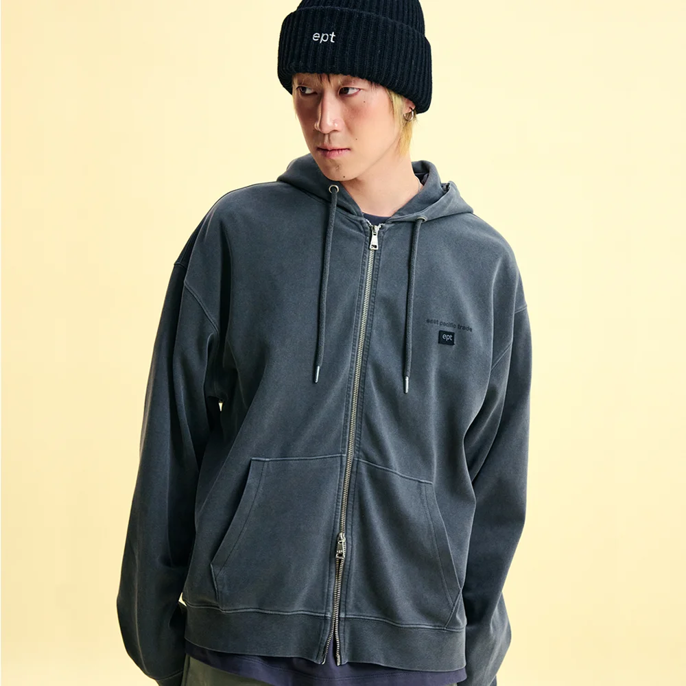 SEL PIGMENT DYED HOOD ZIP UP (CHARCOAL)