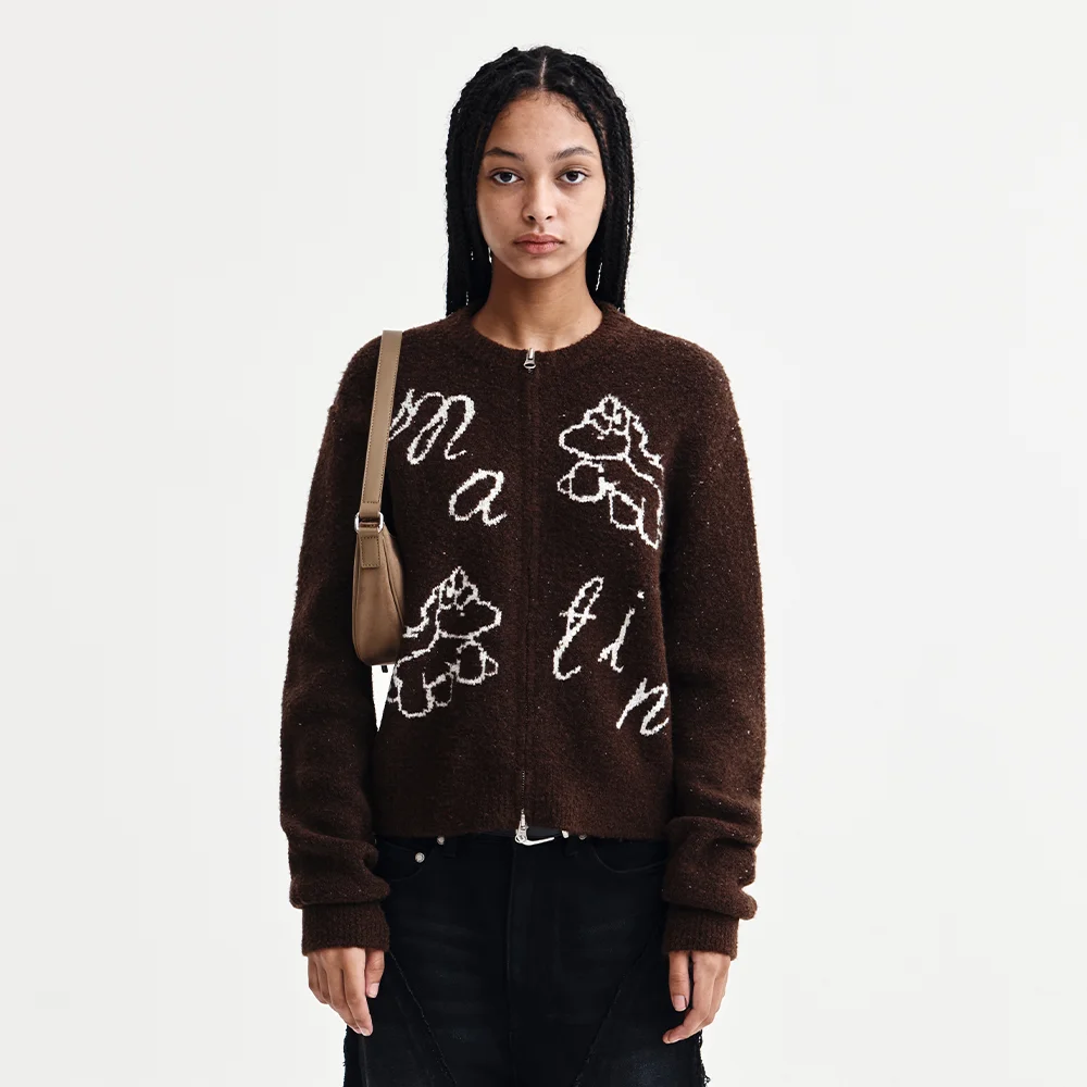 MATIN PONI CONI KNIT ZIP UP IN BROWN