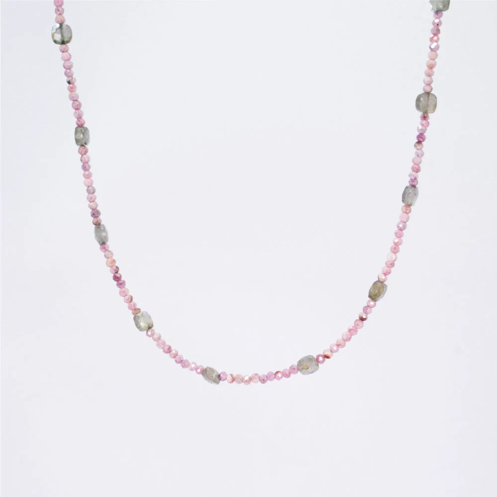 HR 54N_Labradorite Ruby Beads Necklace (Silver 925)