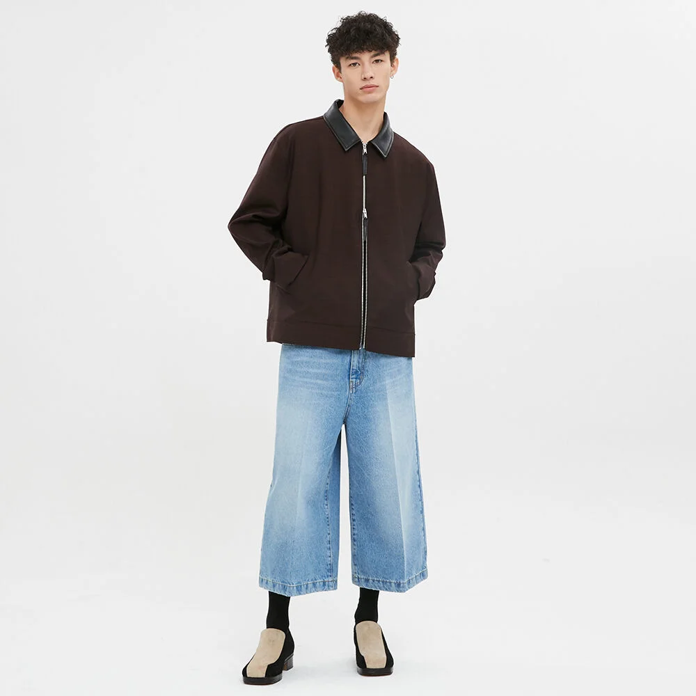 For men, Crochet Patch Culotte Denim Pants / Indigo Medium Wash