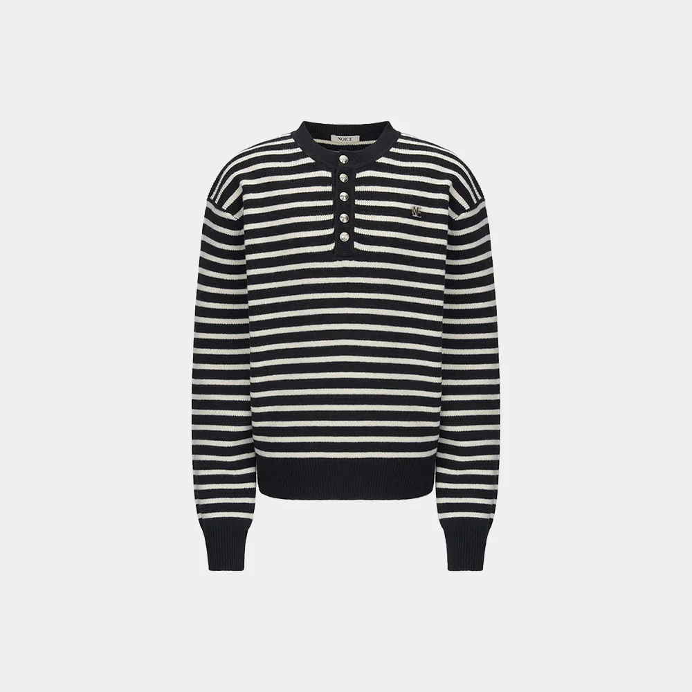 WOOL HENLEY NECK SWEATER - STRIPE