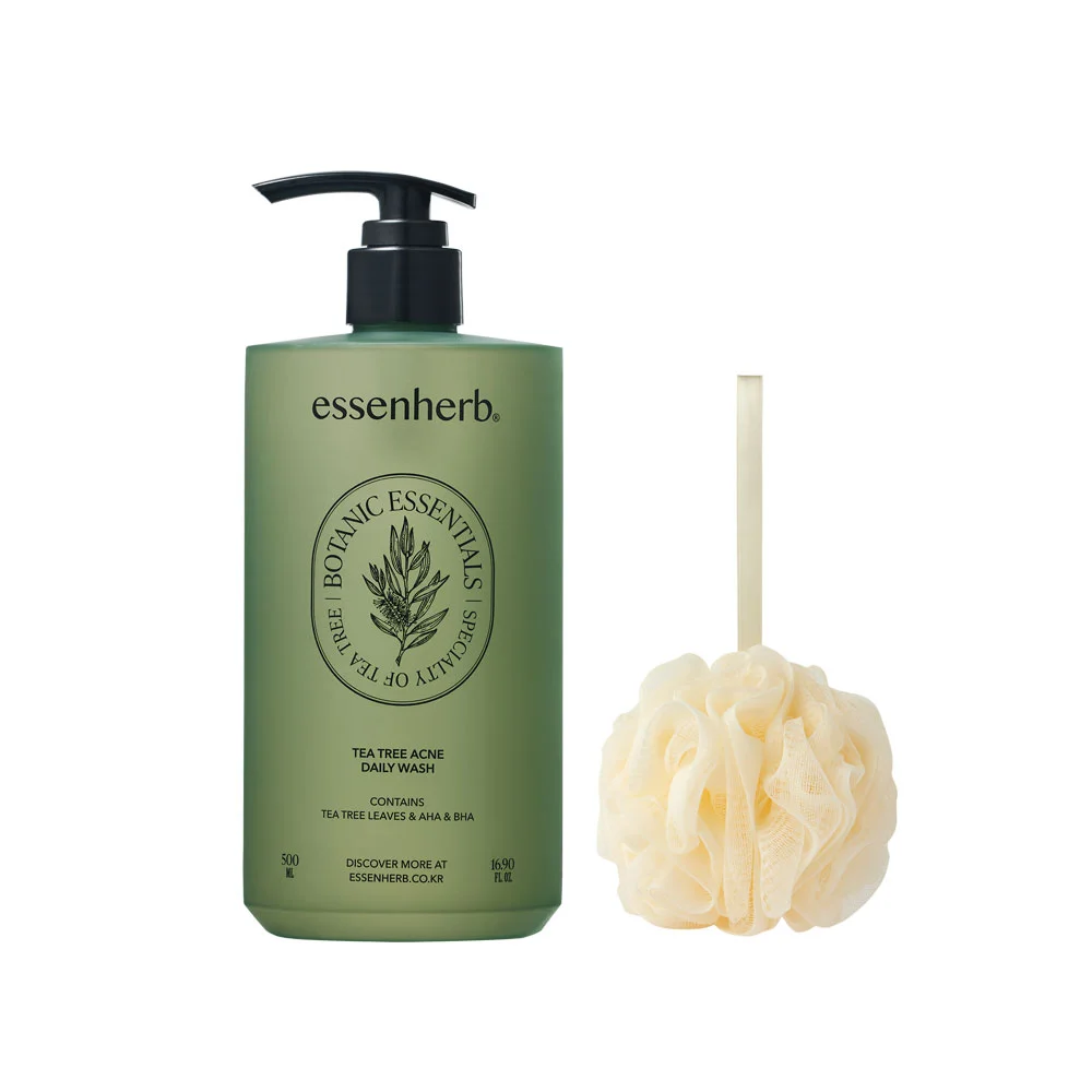 Essence Hub 茶樹 暗瘡 日常 水洗 500ml 套裝(+沐浴球 )