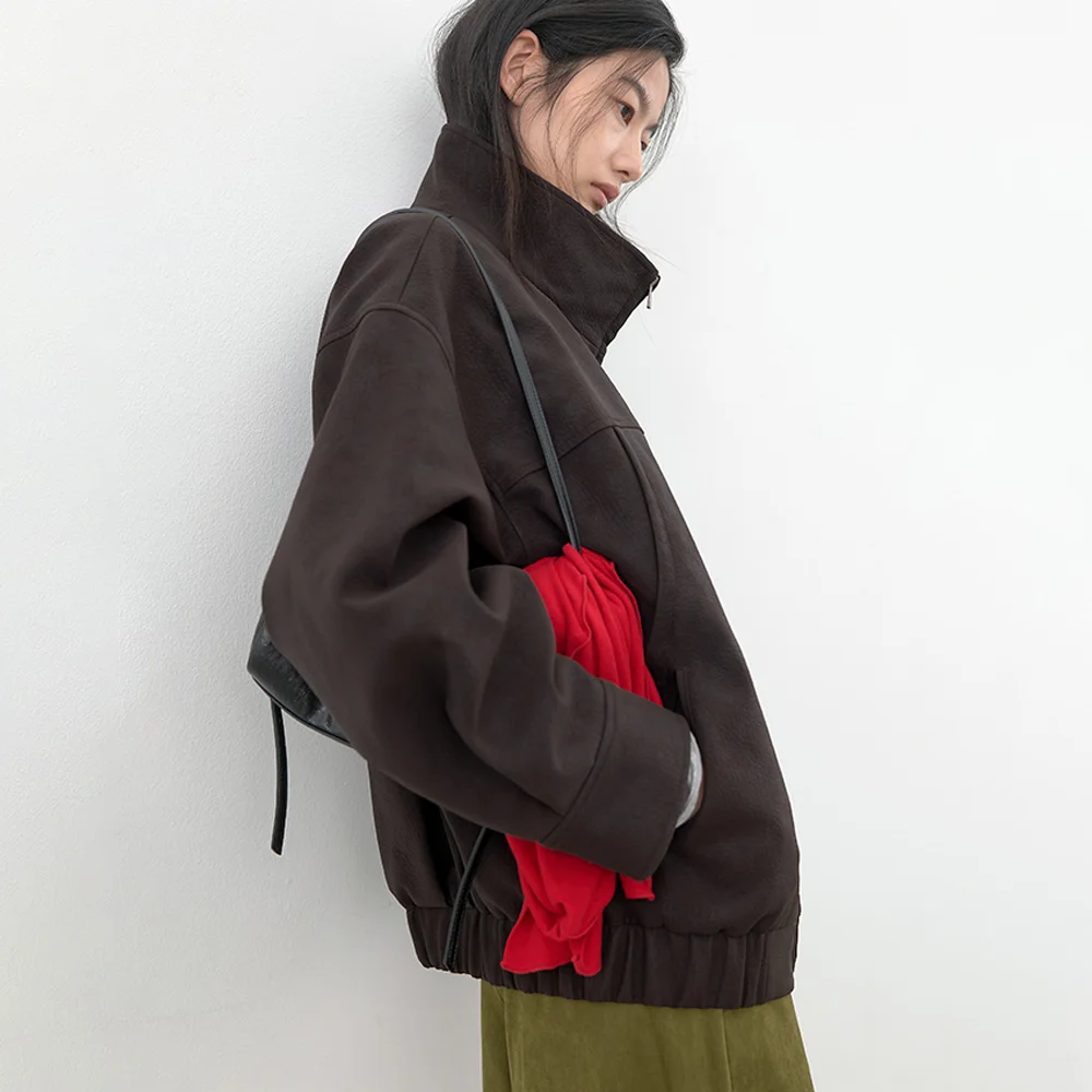 (JP-610)MATT LEATHER HIGH NECK OVERSIZED JUMPER