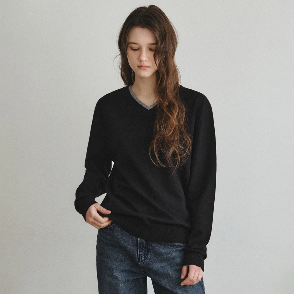 W/Washable Double Layered V-Neck Knit_BLACK(WC26KN43)