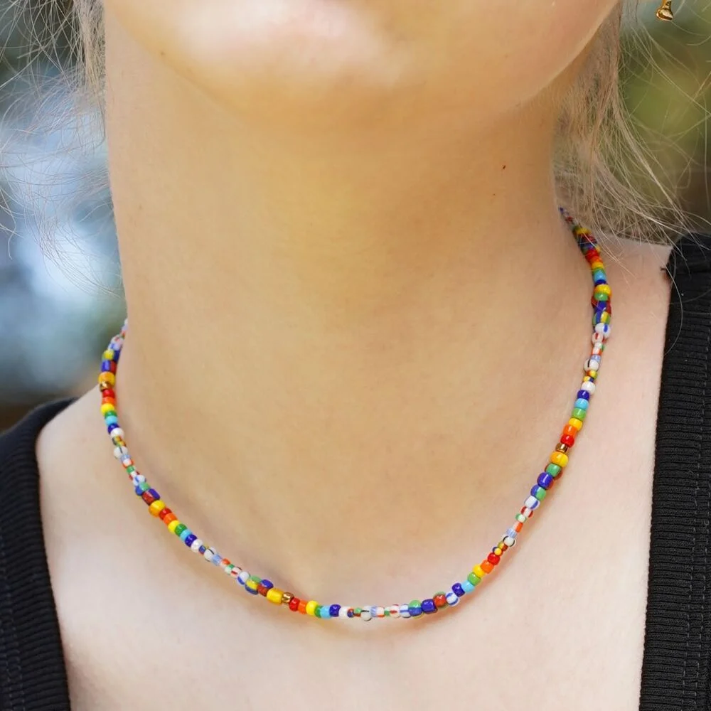 Unique multi color mix beads Necklace 獨特 多色 點綴 串珠 頸鏈領 頸鏈