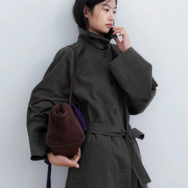 (CT-1487)LEATHER COLLAR BELTED COAT S