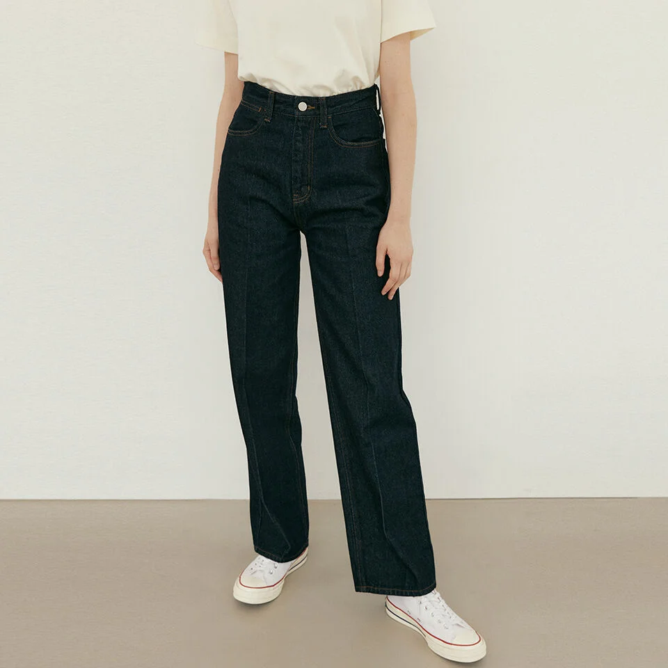 high-rise straight jeans (indigo)