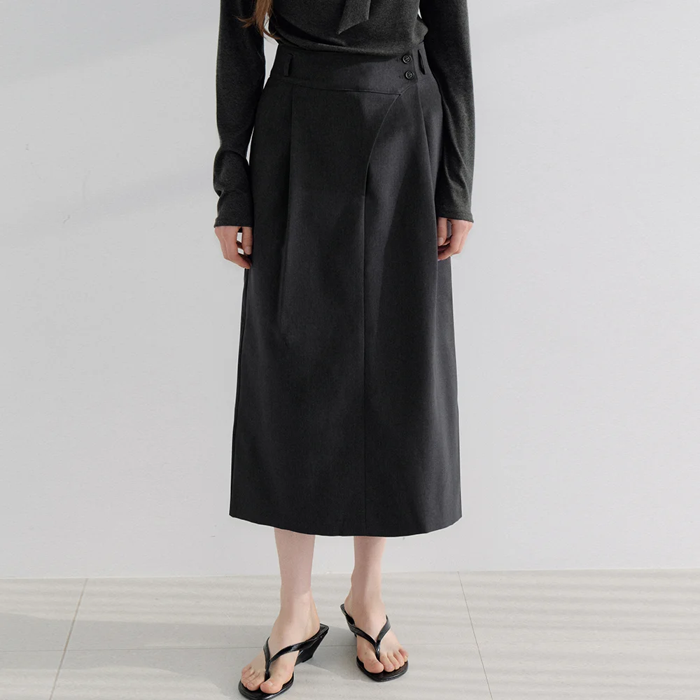 two-button tuck skirt (charcoal) orc 6092