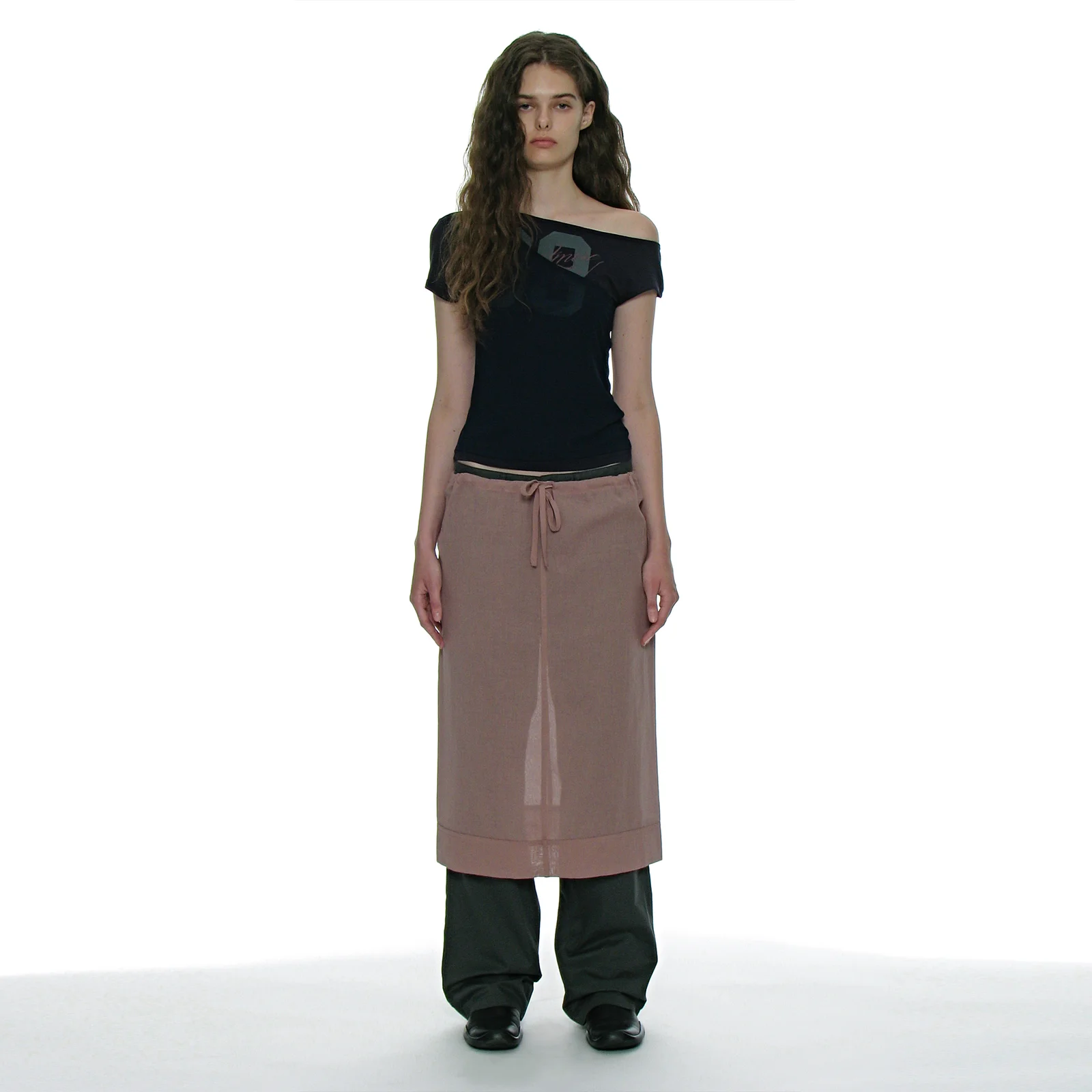SHEER MIDI SKIRT_PURPLE BEIGE