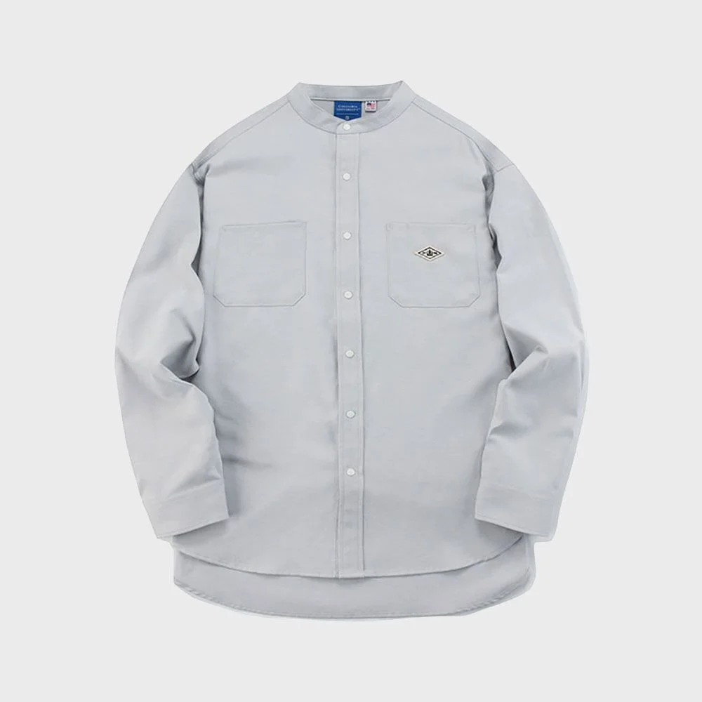 1754 CROWN OVERFIT OXFORD HENLY NECK SHIRTS 灰色
