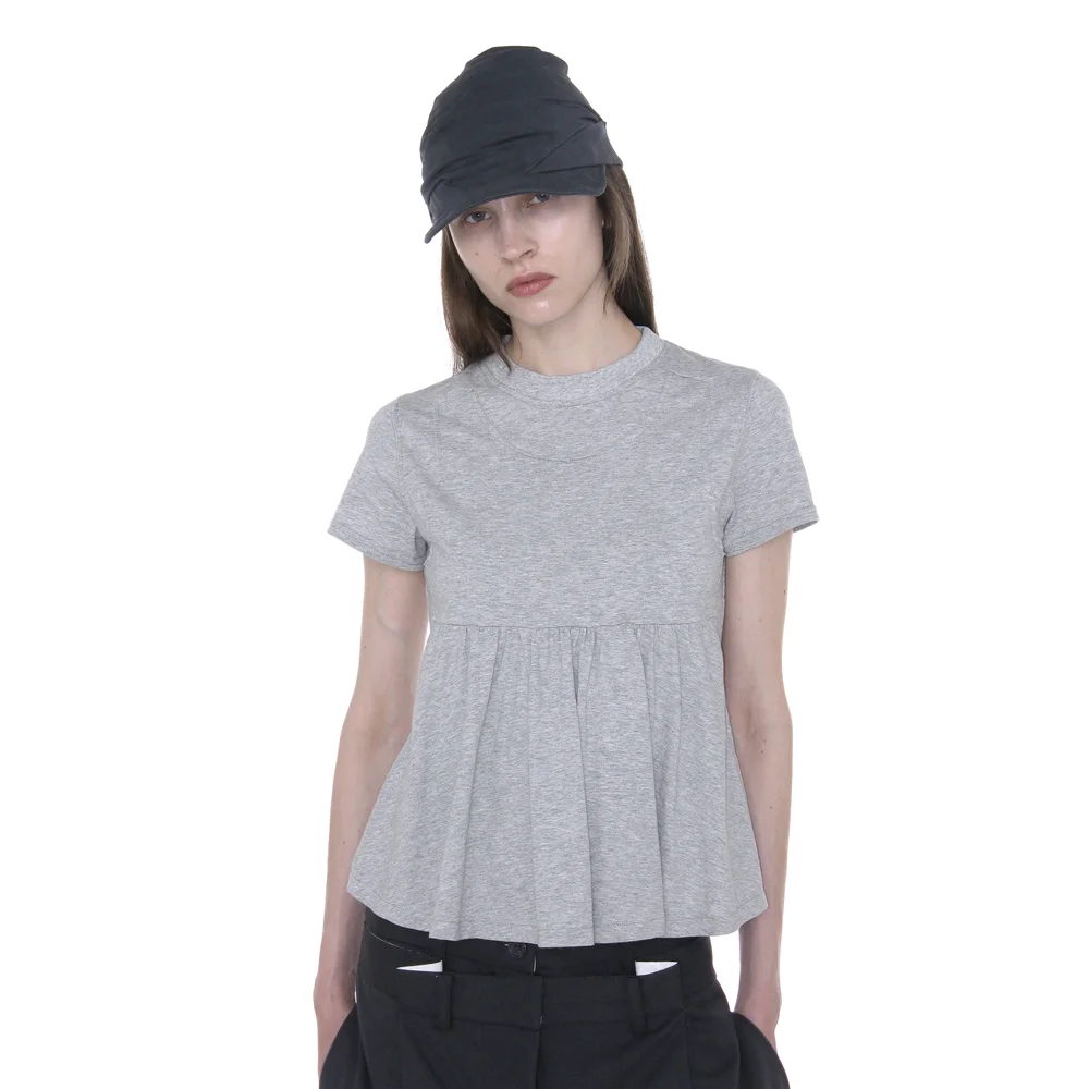 OVERLAY PEPLUM SHORT SLEEVE TEE_MELANGE